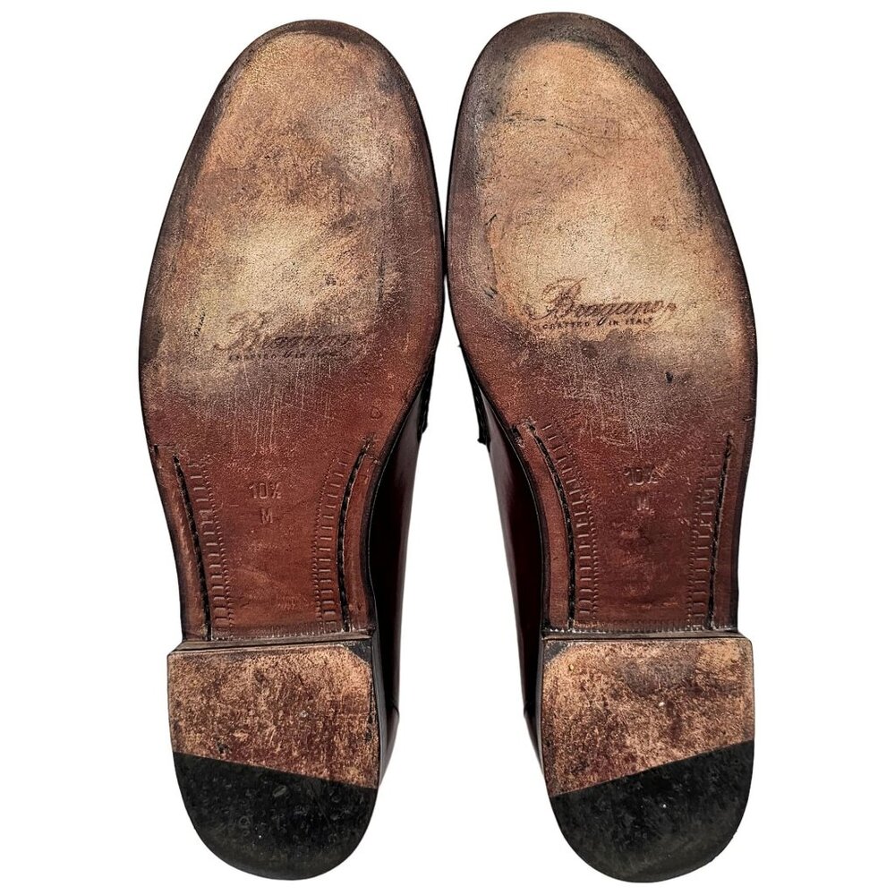 Vintage Bragano Cole Haan Italy 10.5 Burgundy Leather Dress Shoes Tassel Loafers - Picture 3 of 14